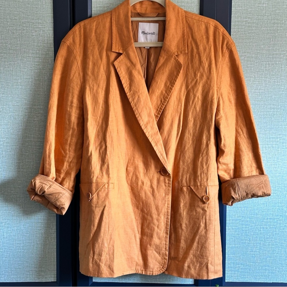 Madewell Double Breasted Relaxed Fit Lightweight Linen Blazer in Fresco, Size M - Picture 3 of 9
